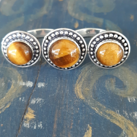 New Tigers Eye Double 925 Silver Knuckle Ring. - Picture 3 of 7